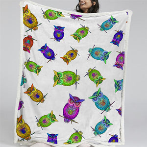 Rainbow Owl Themed Sherpa Fleece Blanket