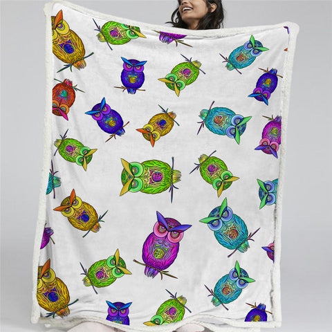 Image of Rainbow Owl Themed Sherpa Fleece Blanket