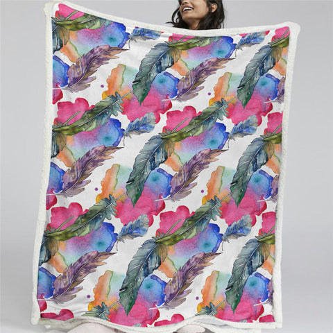 Image of Colorful Feathers Themed Sherpa Fleece Blanket