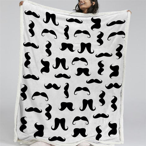 Image of Mustache Themed Sherpa Fleece Blanket - Beddingify