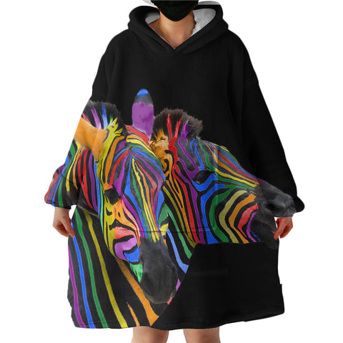 Image of Multicolored Zebras SWLF1668 Hoodie Wearable Blanket