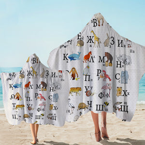 Slavic Alphabet White Hooded Towel