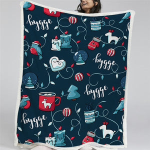 Christmas Combo Indigo Sherpa Fleece Blanket