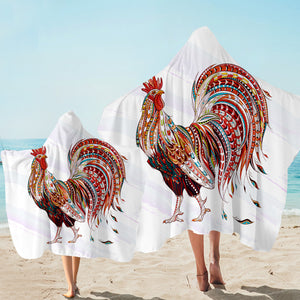 Stylized Rooster White Hooded Towel