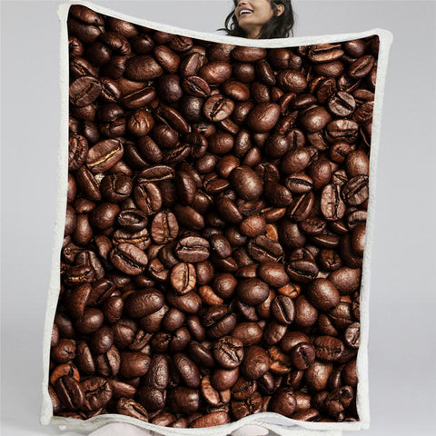 Image of Brown Coffee Themed Sherpa Fleece Blanket