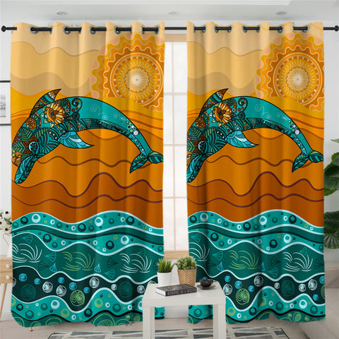 Image of Stylized Dolphin 2 Panel Curtains