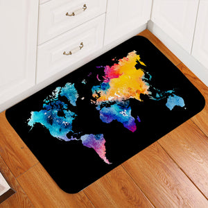 World Map Black Door Mat