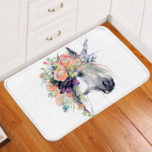 Flowery Unicorn White Door Mat