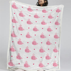 Pink Whale Themed Sherpa Fleece Blanket