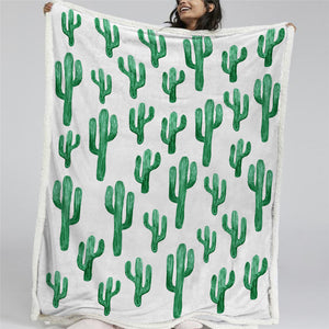 Green CactusThemed Sherpa Fleece Blanket - Beddingify