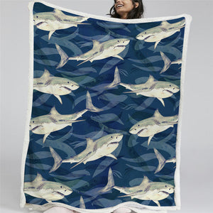 A Shiver Of Sharks Sherpa Fleece Blanket