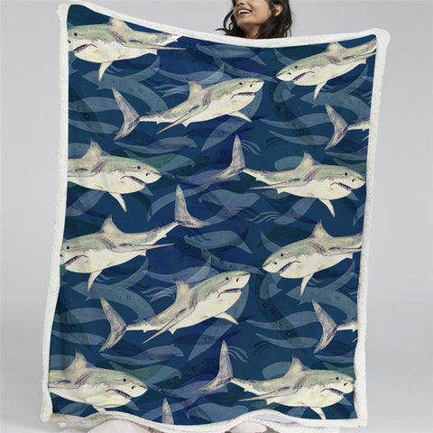 Image of A Shiver Of Sharks Sherpa Fleece Blanket