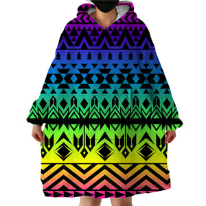 Black Patterns Rainbow SWLF0489 Hoodie Wearable Blanket