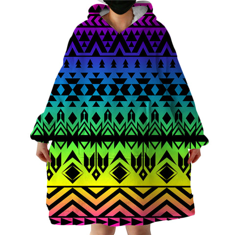 Image of Black Patterns Rainbow SWLF0489 Hoodie Wearable Blanket