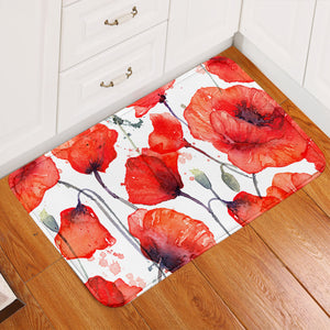 Watercolored Red Flowers Door Mat