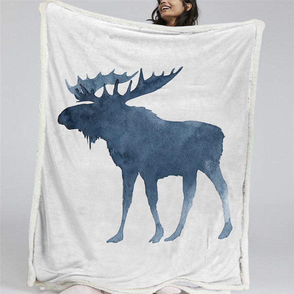 Winter Elk Pattern Sherpa Fleece Blanket