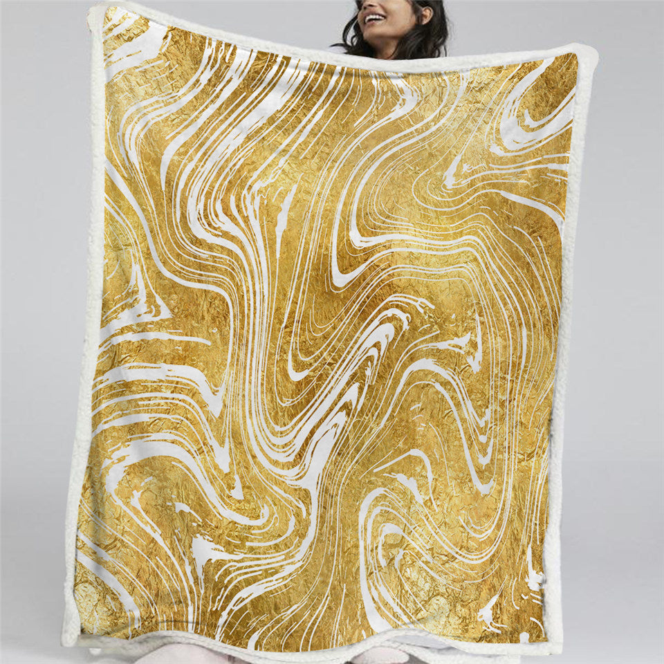 Yellow Marble Themed Sherpa Fleece Blanket
