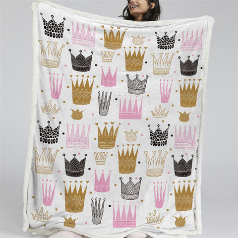 Image of Crown Pattern Sherpa Fleece Blanket