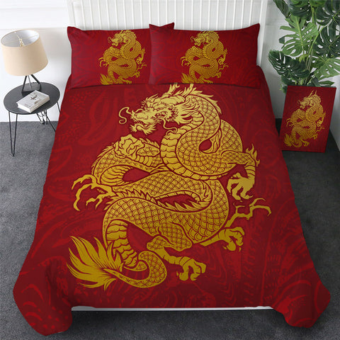 Image of Golden Dragon Red Bedding Set - Beddingify
