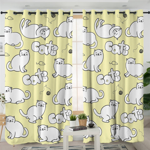 Image of Cartoon Cats Blonde 2 Panel Curtains