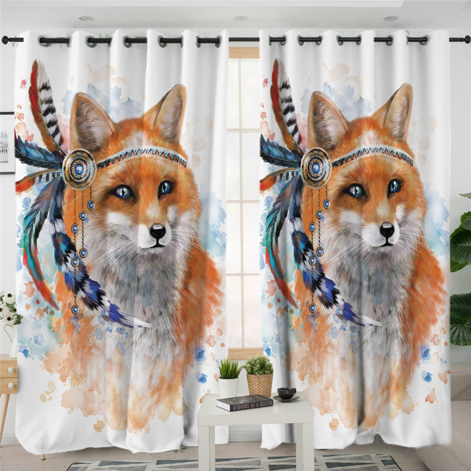3D Fox White 2 Panel Curtains