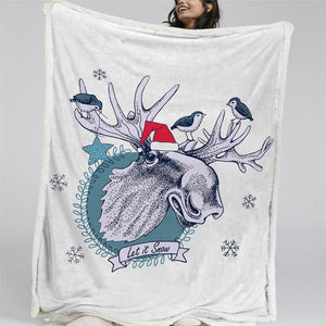 Wild Elk Themed Sherpa Fleece Blanket