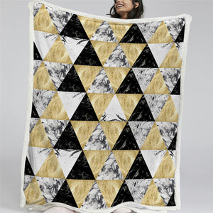 Black White Yellow Triangle Themed Sherpa Fleece Blanket