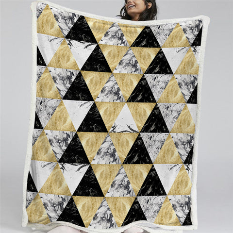 Image of Black White Yellow Triangle Themed Sherpa Fleece Blanket