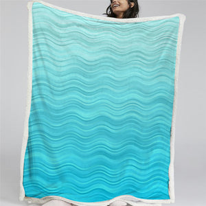 Stripe Blue Themed Sherpa Fleece Blanket