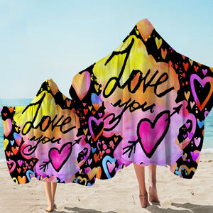 I Love You Heart Hooded Towel