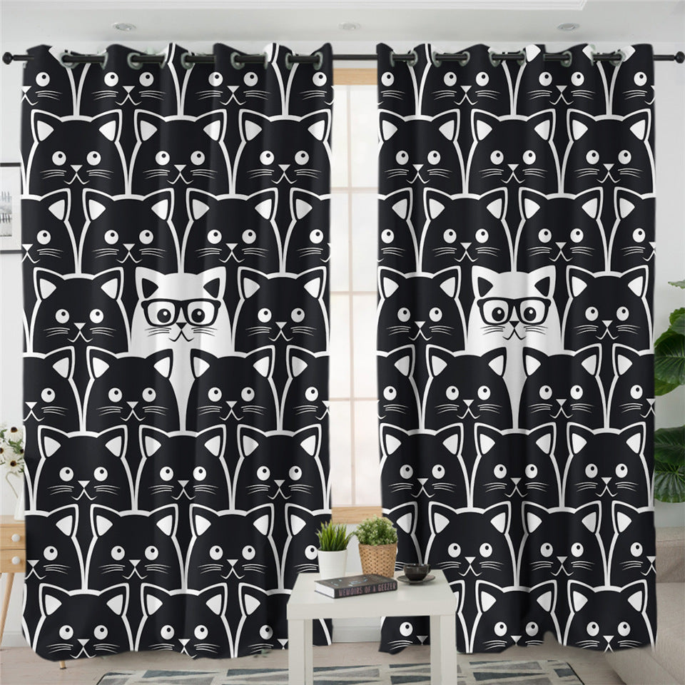 Standout B&W Cats 2 Panel Curtains