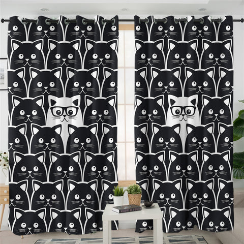Image of Standout B&W Cats 2 Panel Curtains