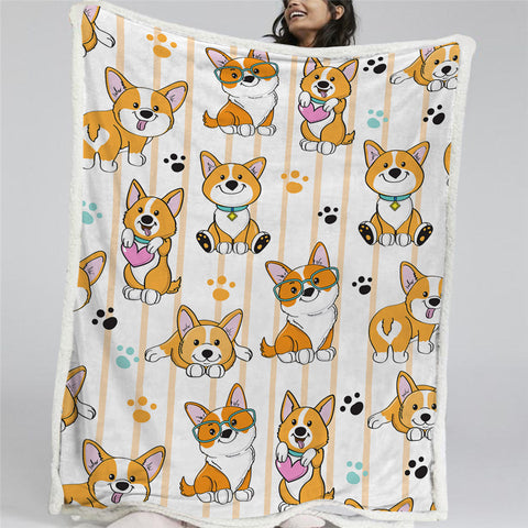 Image of Cartooned Shiba Sherpa Fleece Blanket