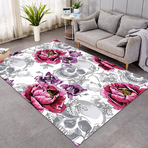 Image of Skull & Pinkish Flower Patterns SW0527 Rug