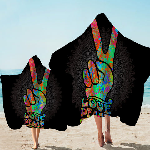 Image of Peace & Love Handsign Mandala Hooded Towel