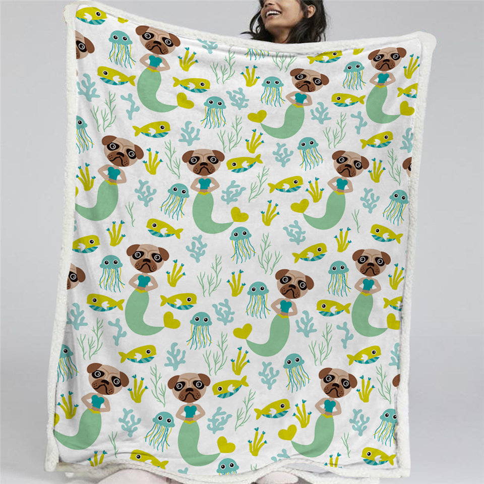 Pug Mermaid Sherpa Fleece Blanket