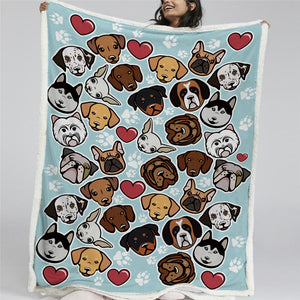 Blue Background Dogs Sherpa Fleece Blanket - Beddingify