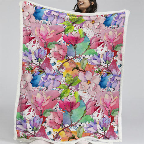 Image of Blossom Flowers Sherpa Fleece Blanket