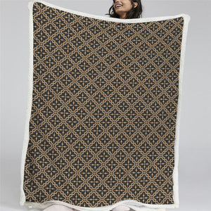 Brown Geometric Themed Sherpa Fleece Blanket