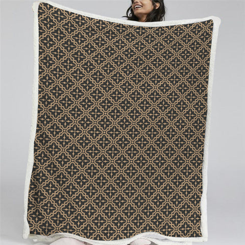 Image of Brown Geometric Themed Sherpa Fleece Blanket