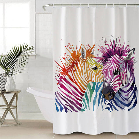 Image of Watercolor Zebra Couple Shower Curtain