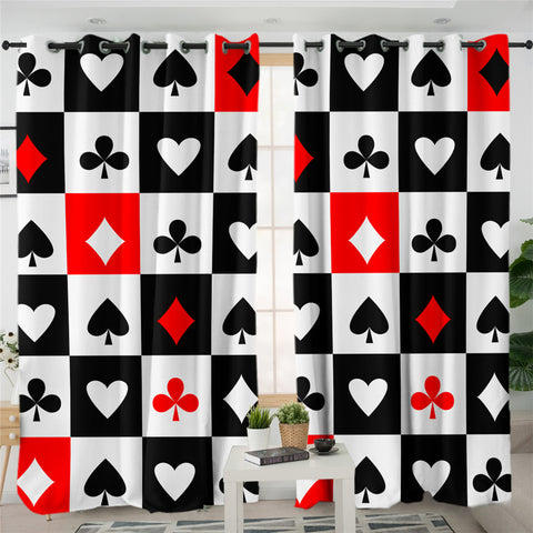 Image of Card Suits Checkerboard Pattern 2 Panel Curtains