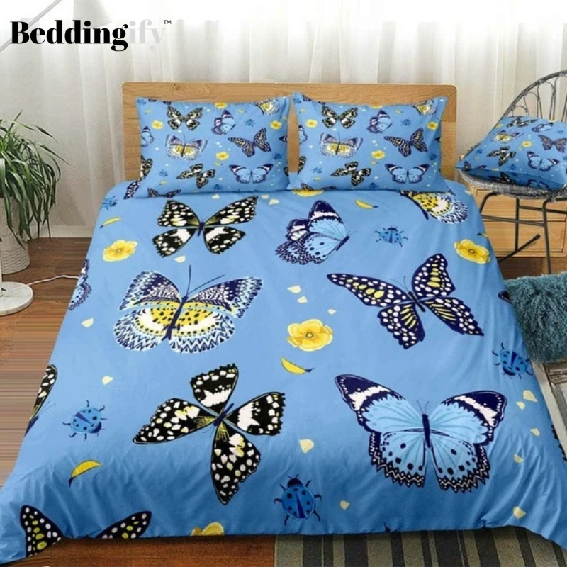 Blue Butterfly Flying Bedding Set - Beddingify