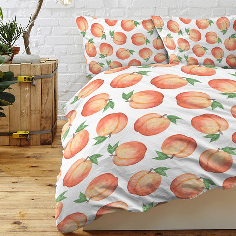 Image of Cartooned Peach Patterns White Bedding Set - Beddingify