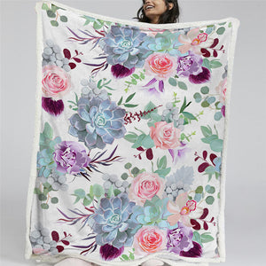 Flower Pattern White Sherpa Fleece Blanket