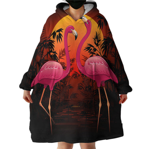 Image of Sunset Flamingos SWLF1617 Hoodie Wearable Blanket