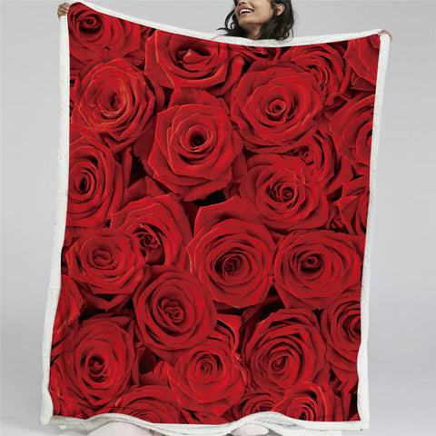 Image of Red Roses Themed Sherpa Fleece Blanket - Beddingify
