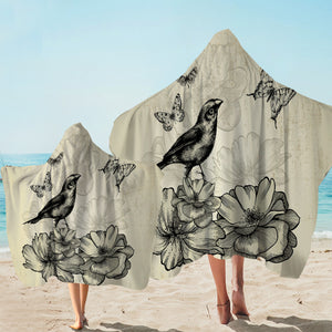 Swallow & Butterflies Penciled Hooded Towel