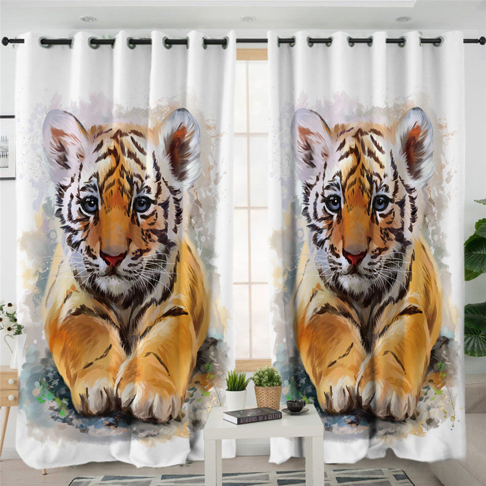 Tiger Cub White 2 Panel Curtains