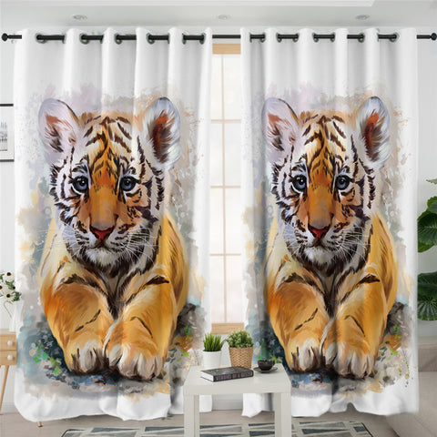 Image of Tiger Cub White 2 Panel Curtains